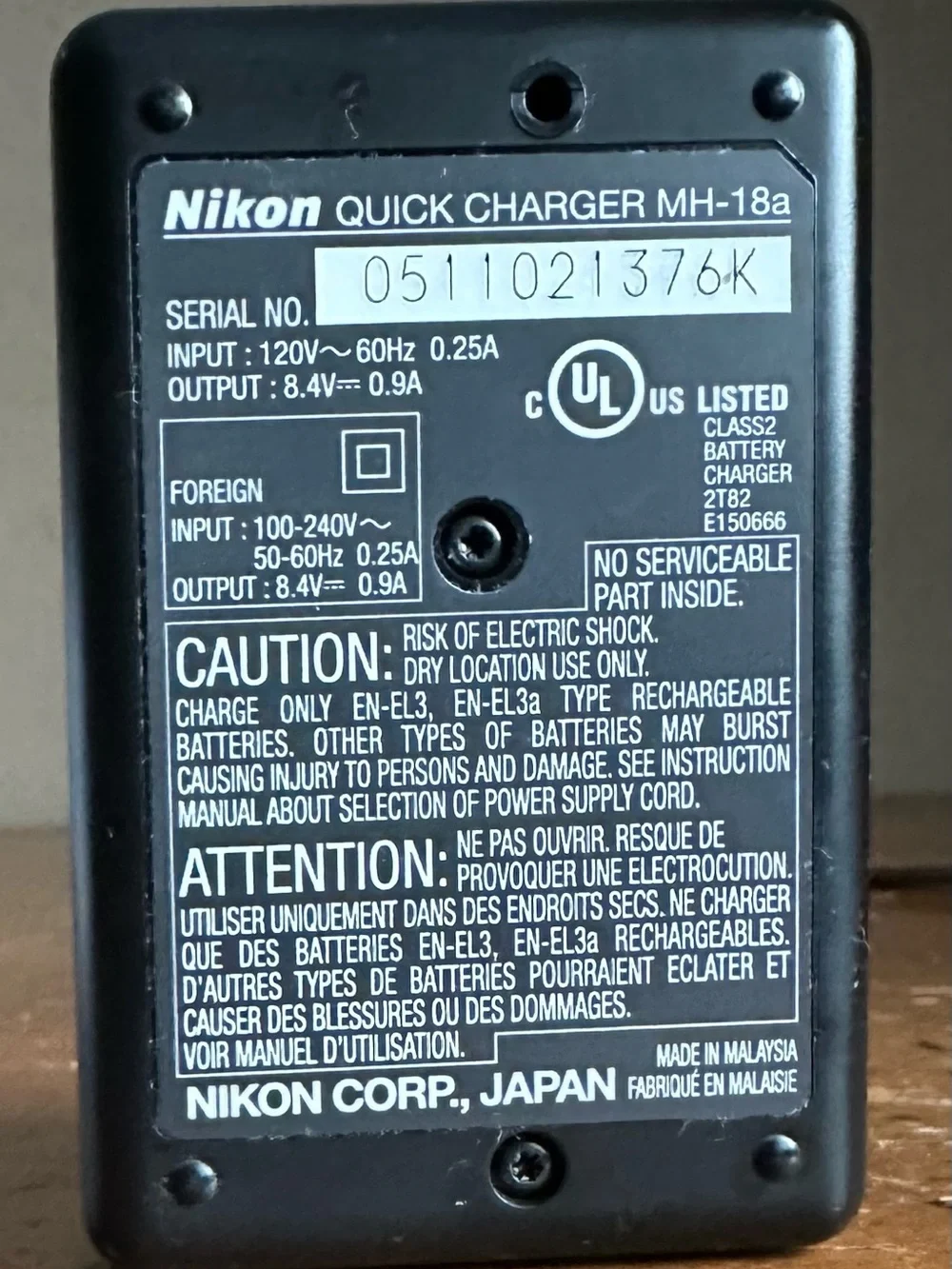 OEM Genuine Nikon MH-18a Quick Battery Charger w/ Nikon EN-EL3A Battery